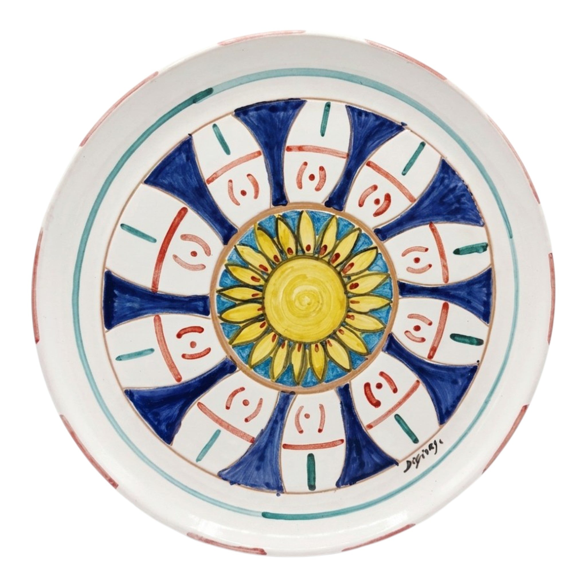 Piatto in Ceramica Dipinto a Mano con Decori Incisi e Dipinti