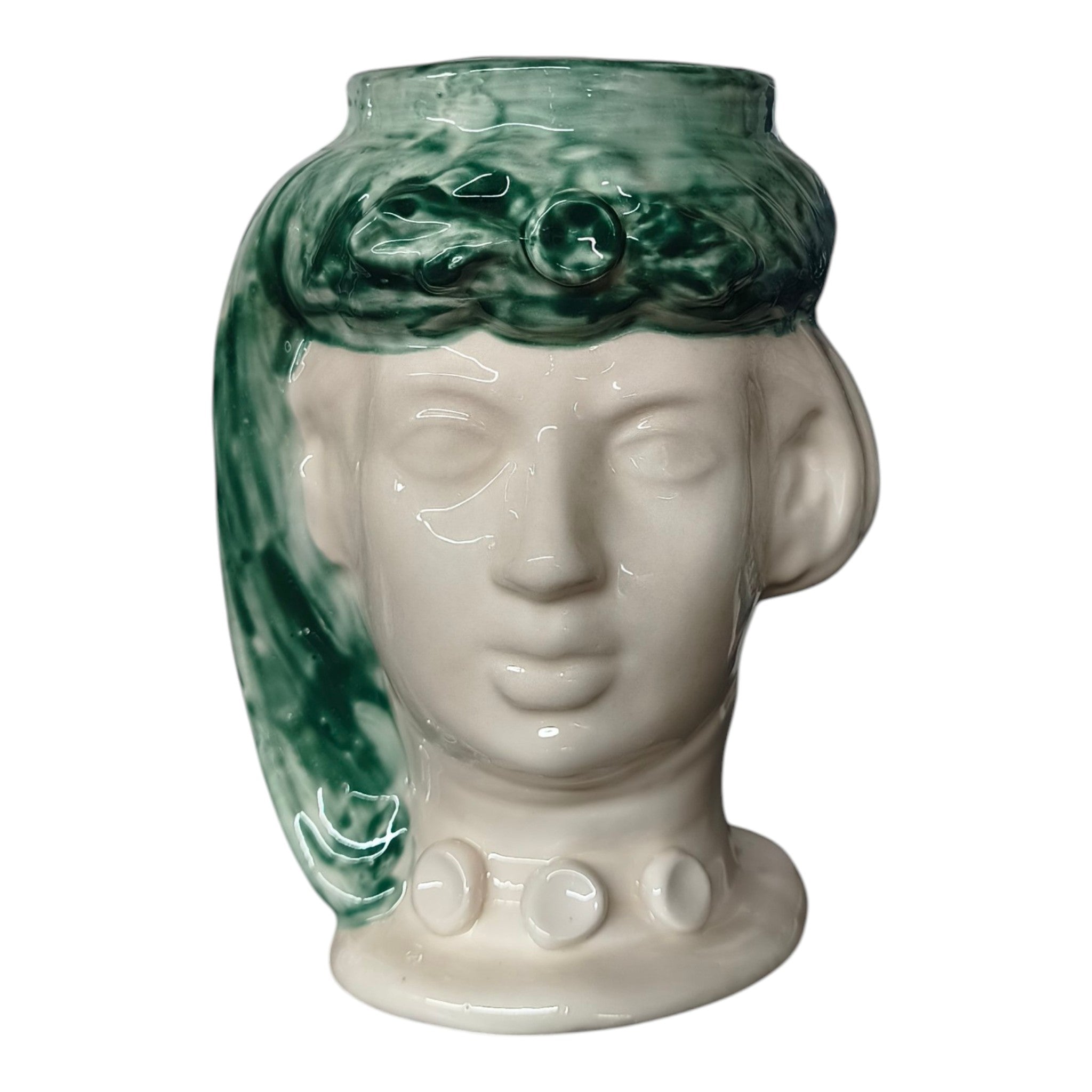 Testa di Moro in Ceramica Dipinta a Mano — Decoro Verde