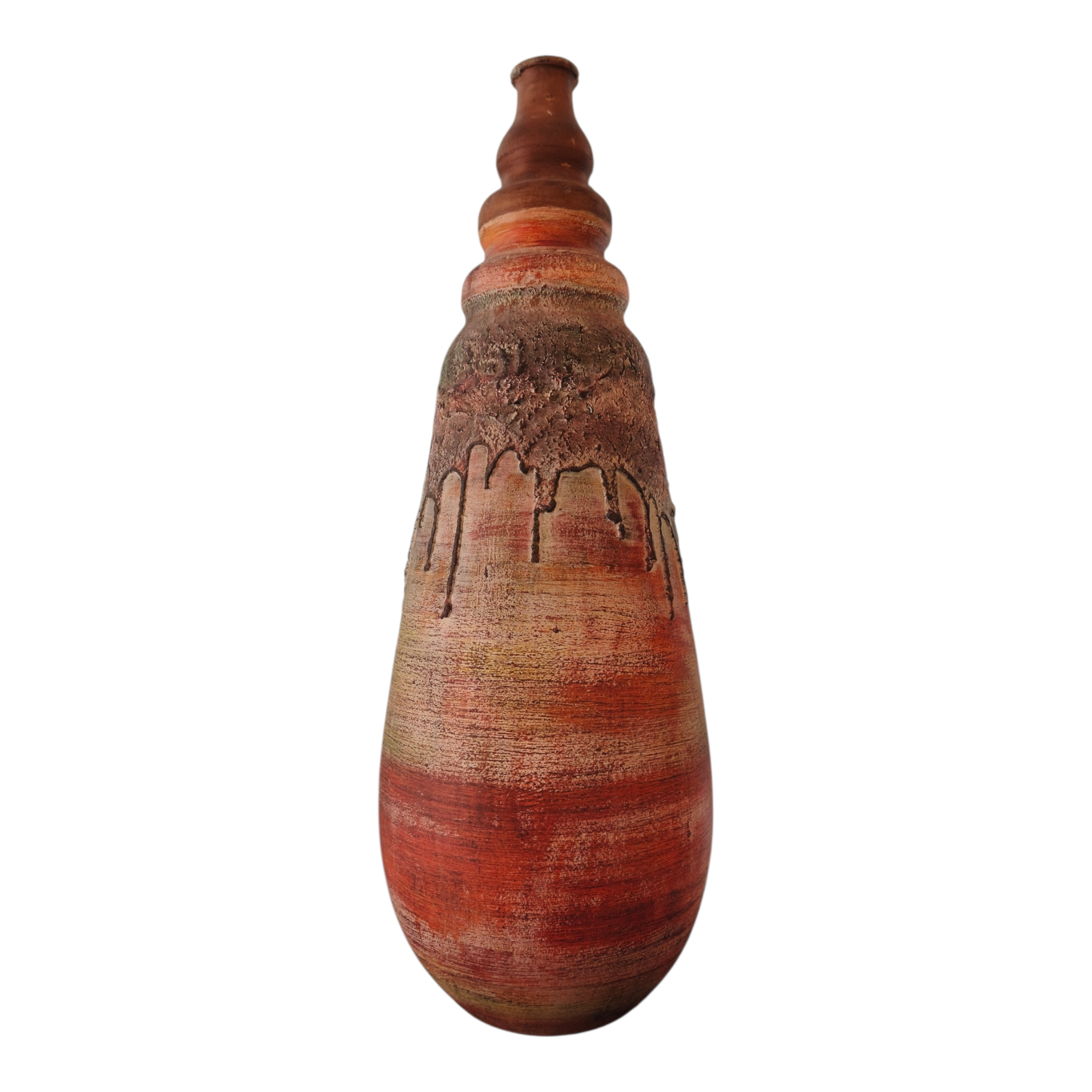 Vaso-Bottiglia Decorativa in Ceramica Dipinta a Mano, Decori Astratti a Rilievo, 59cm Altezza x 21cm Larghezza, Base 11.5cm