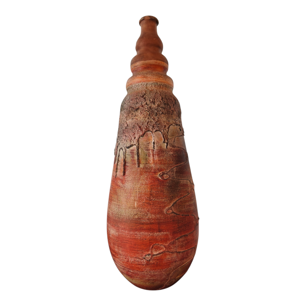 Vaso-Bottiglia Decorativa in Ceramica Dipinta a Mano, Decori Astratti a Rilievo, 59cm Altezza x 21cm Larghezza, Base 11.5cm