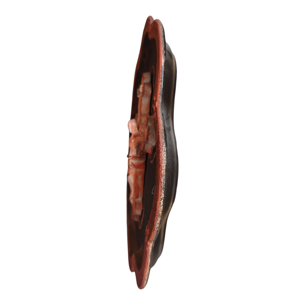 Capezzale in Ceramica con Croce Dipinta a Mano, Piatto Decorativo da Parete
