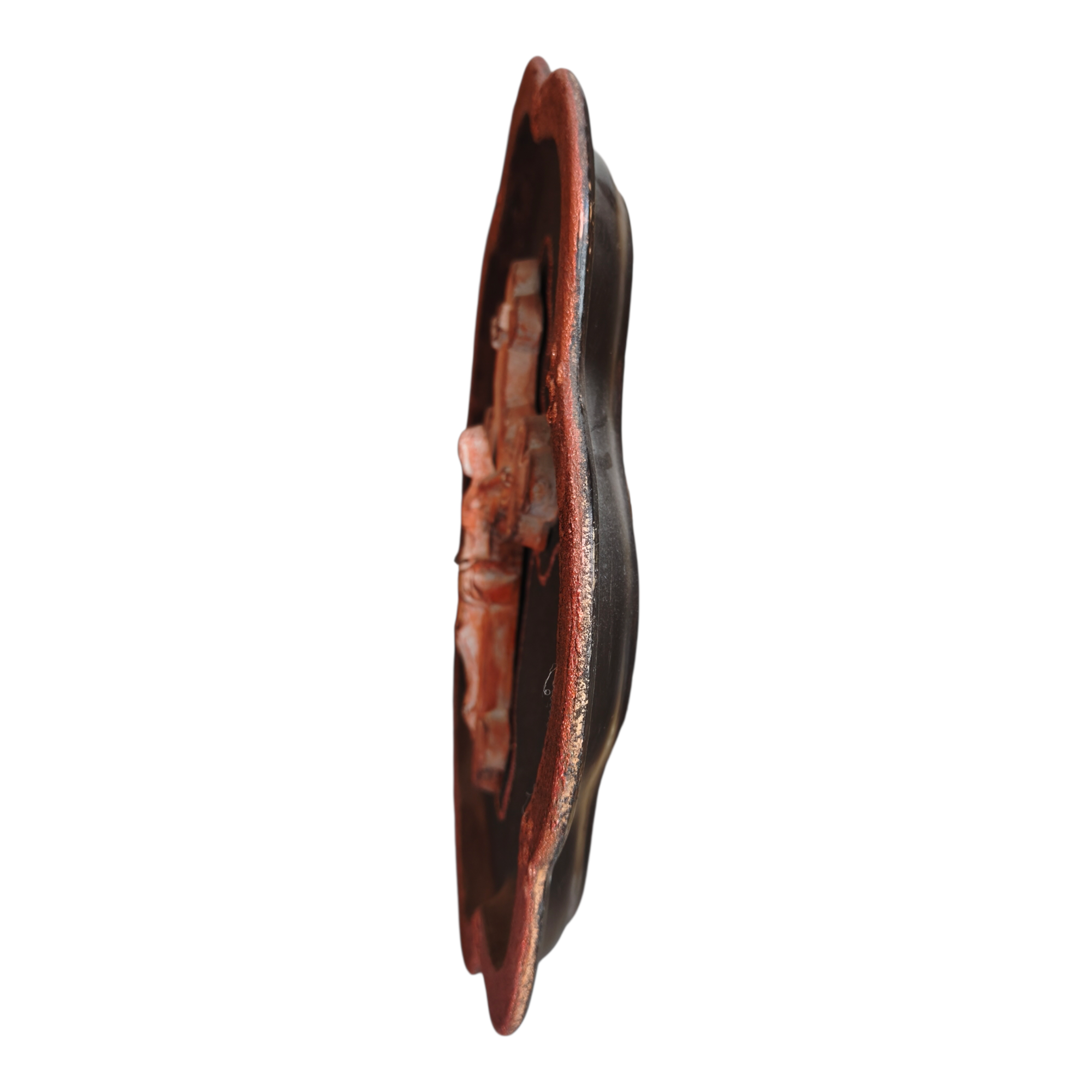 Capezzale in Ceramica con Croce Dipinta a Mano, Piatto Decorativo da Parete