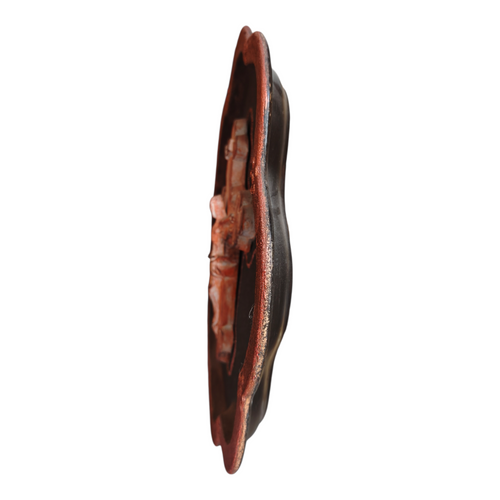 Capezzale in Ceramica con Croce Dipinta a Mano, Piatto Decorativo da Parete