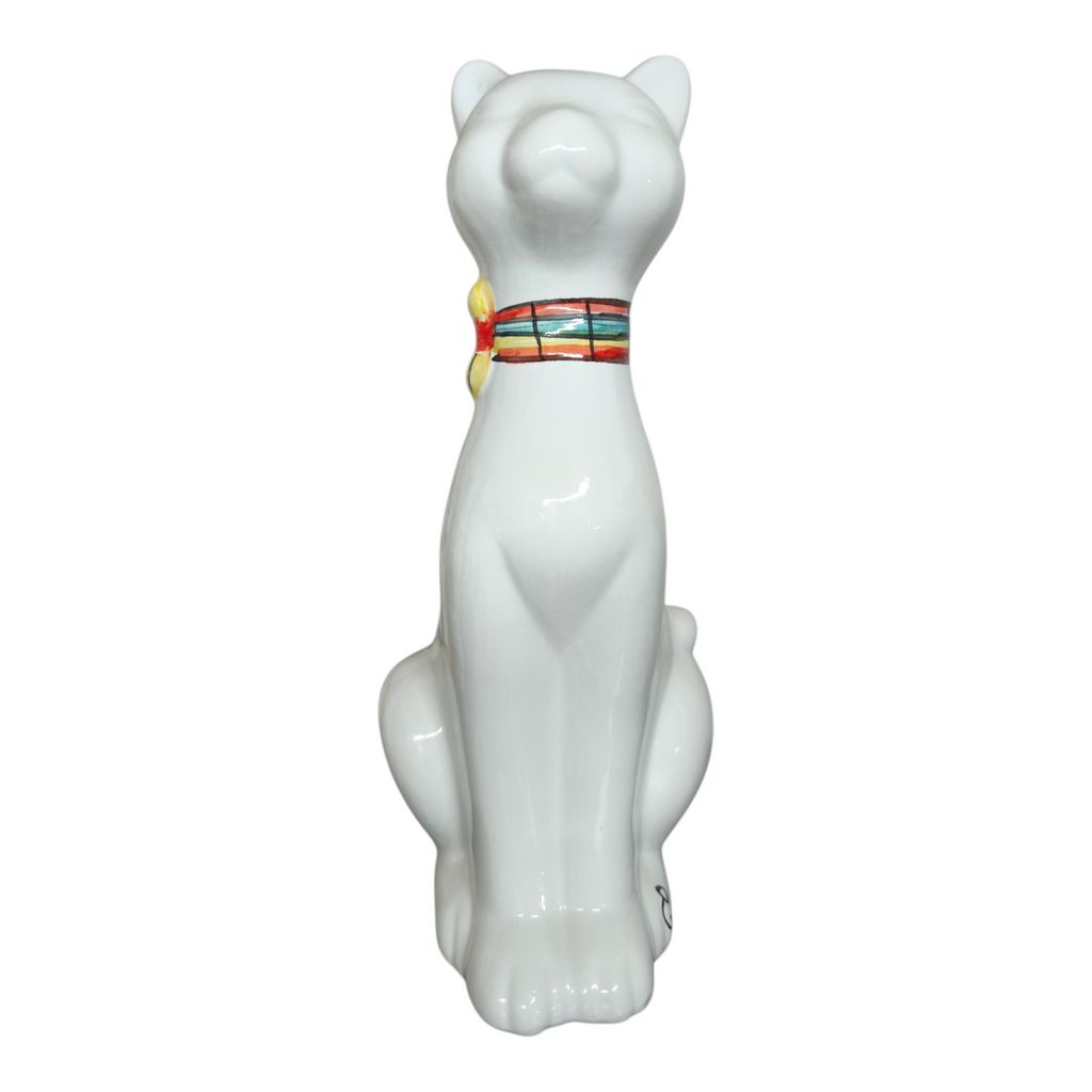 Gatto in Ceramica Dipinto a Mano con Collare Colorato