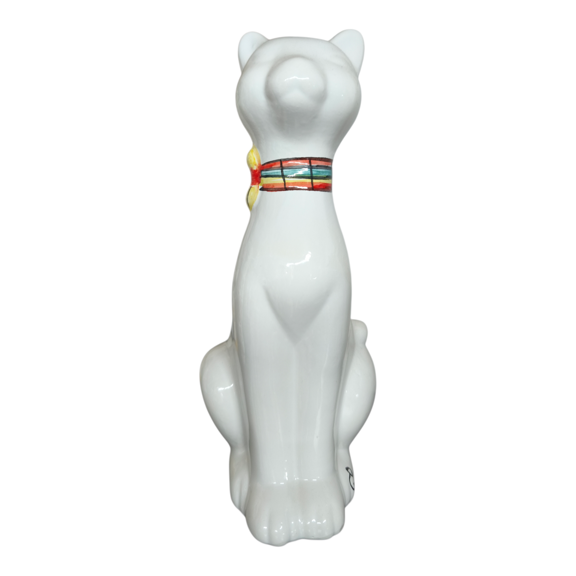 Gatto in Ceramica Dipinto a Mano con Collare Colorato