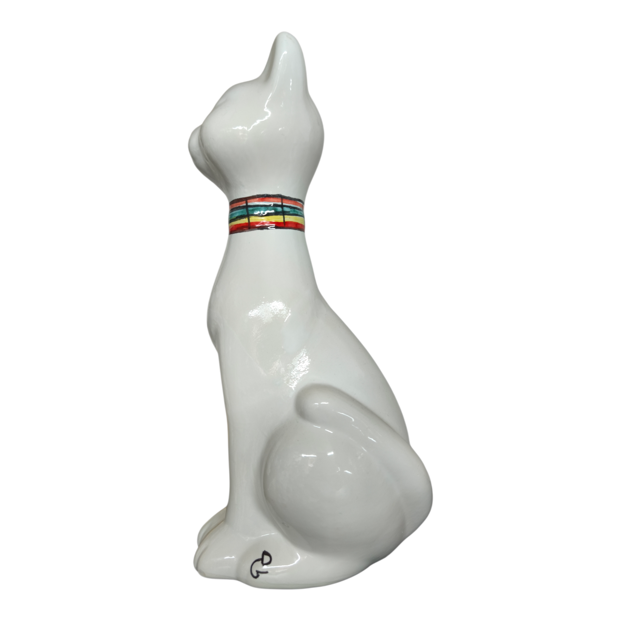 Gatto in Ceramica Dipinto a Mano con Collare Colorato