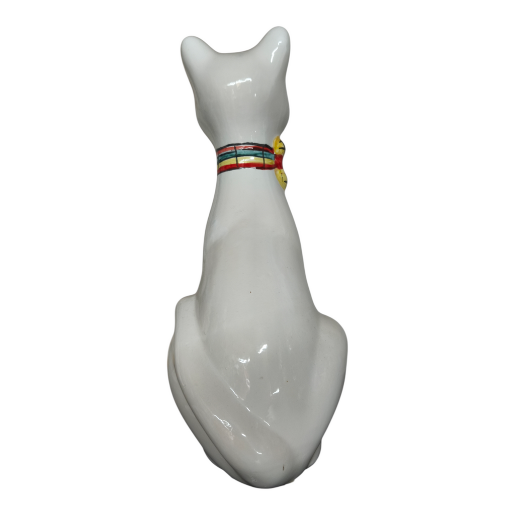 Gatto in Ceramica Dipinto a Mano con Collare Colorato