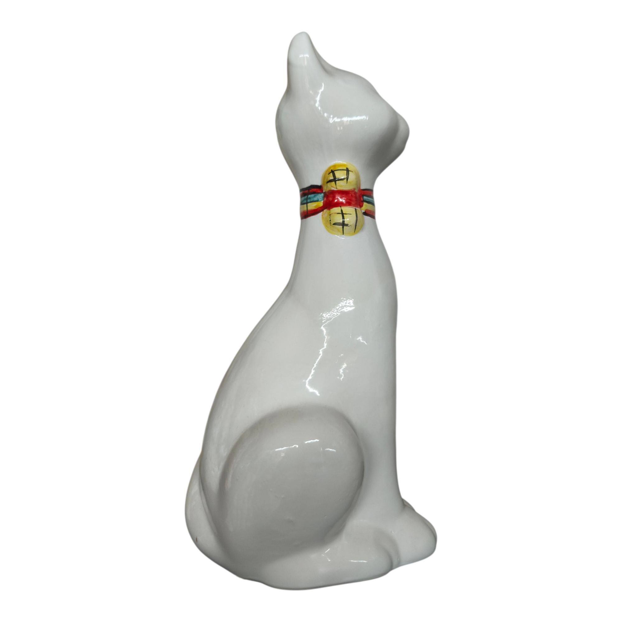 Gatto in Ceramica Dipinto a Mano con Collare Colorato
