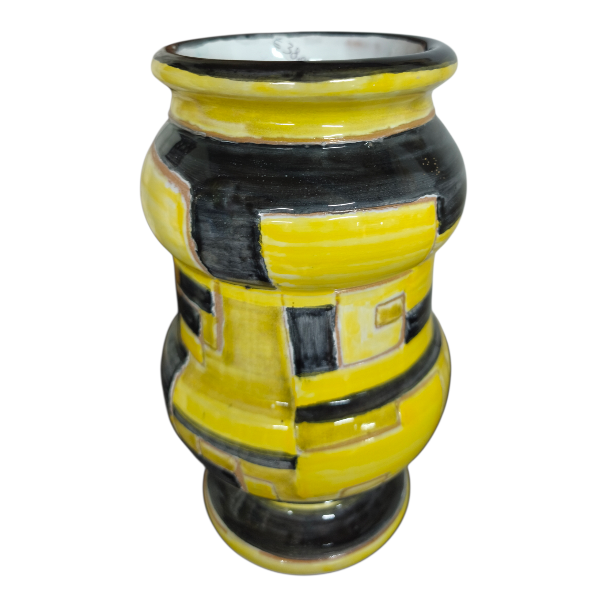 Vaso in Ceramica Dipinto a Mano, colori giallo e nero