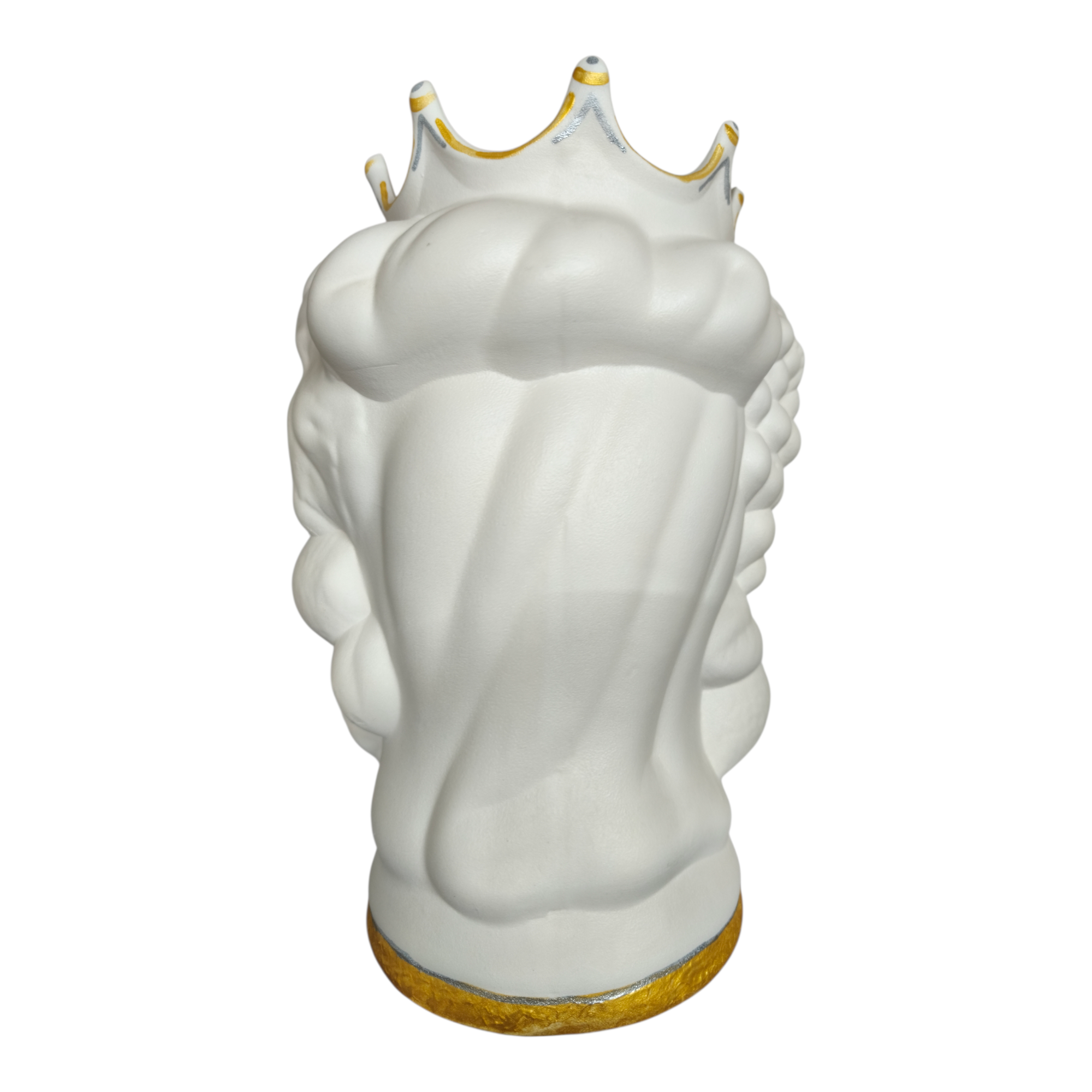 Testa di Moro Donna in Ceramica Dipinta a Mano, Bianco con Dettagli Dorati e Argento