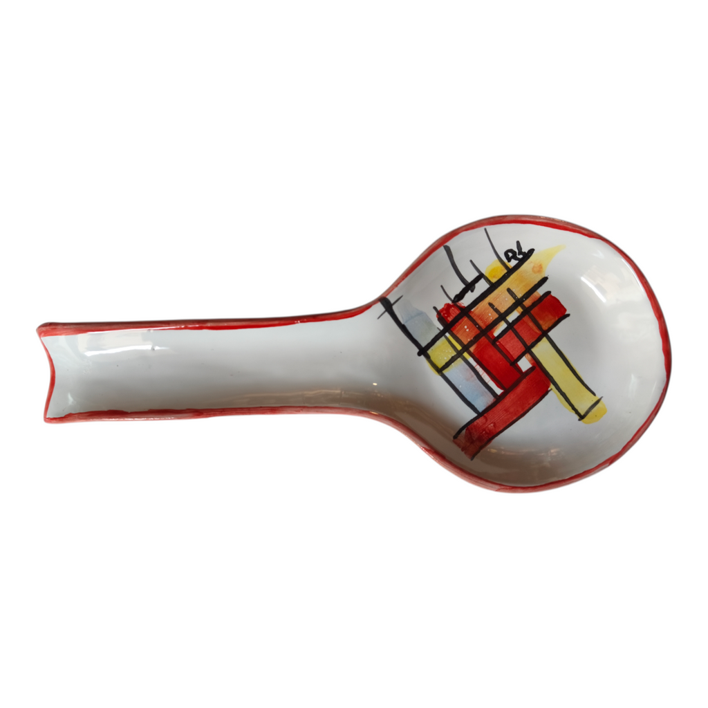 Poggiamestolo in Ceramica Dipinto a Mano, Rosso e Bianco