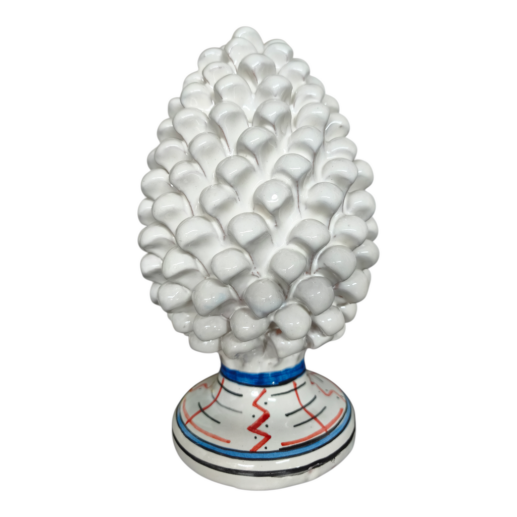 Pigna Decorativa in Ceramica Dipinta a Mano, bianca con base colorata