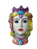 Testa di Moro Femminile in Ceramica con Corona e Frutta