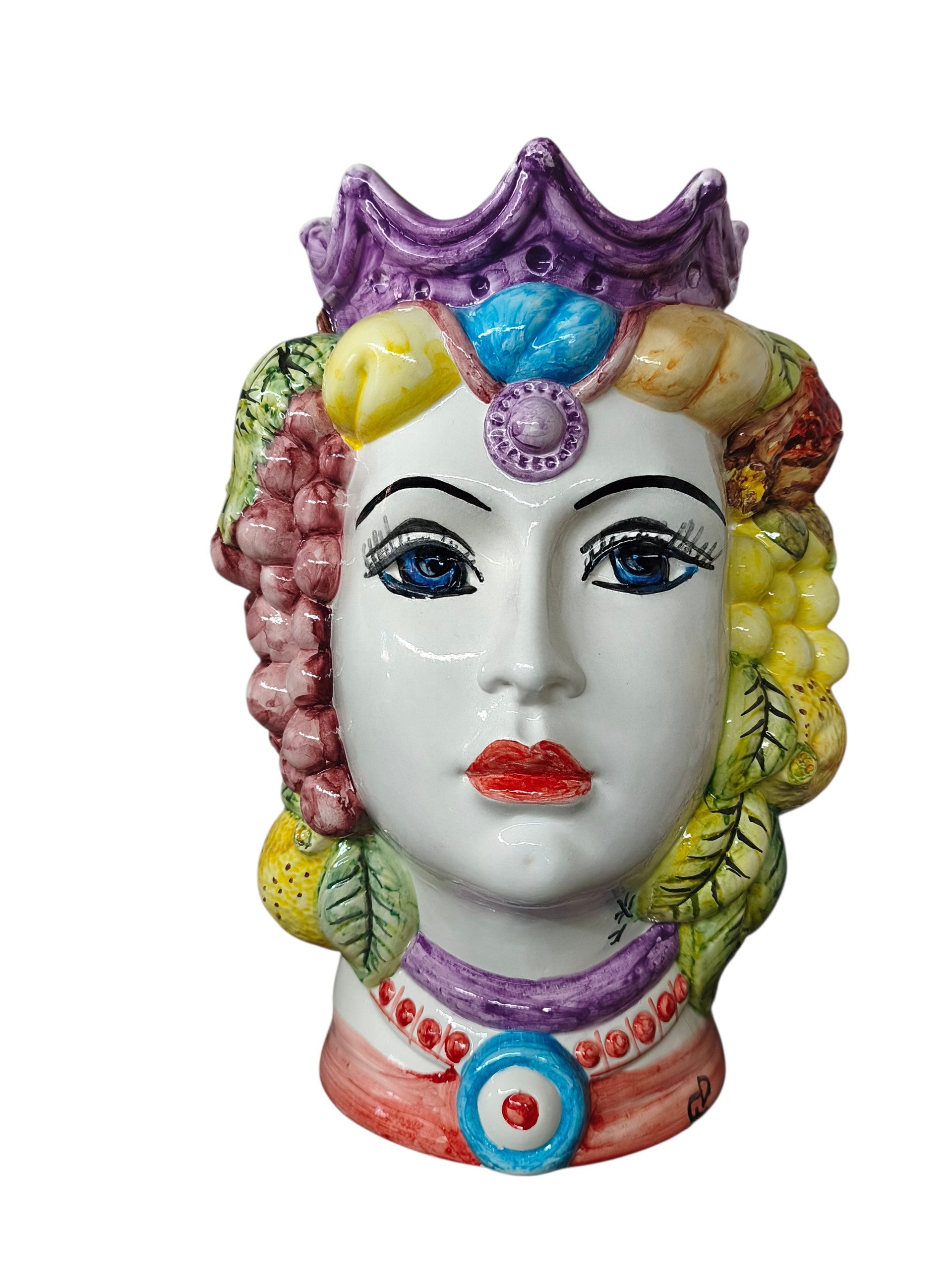 Testa di Moro Femminile in Ceramica con Corona e Frutta