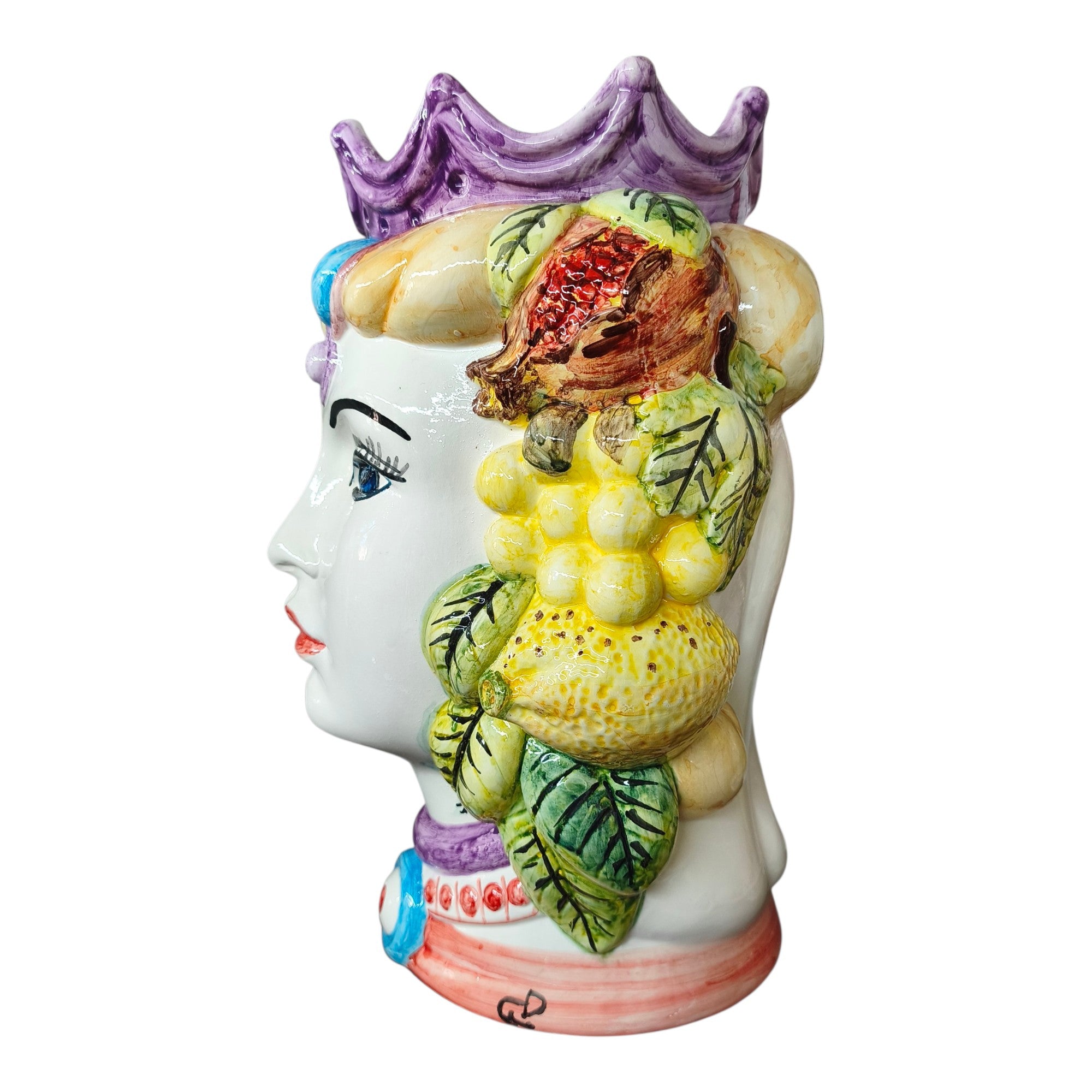 Testa di Moro Femminile in Ceramica con Corona e Frutta