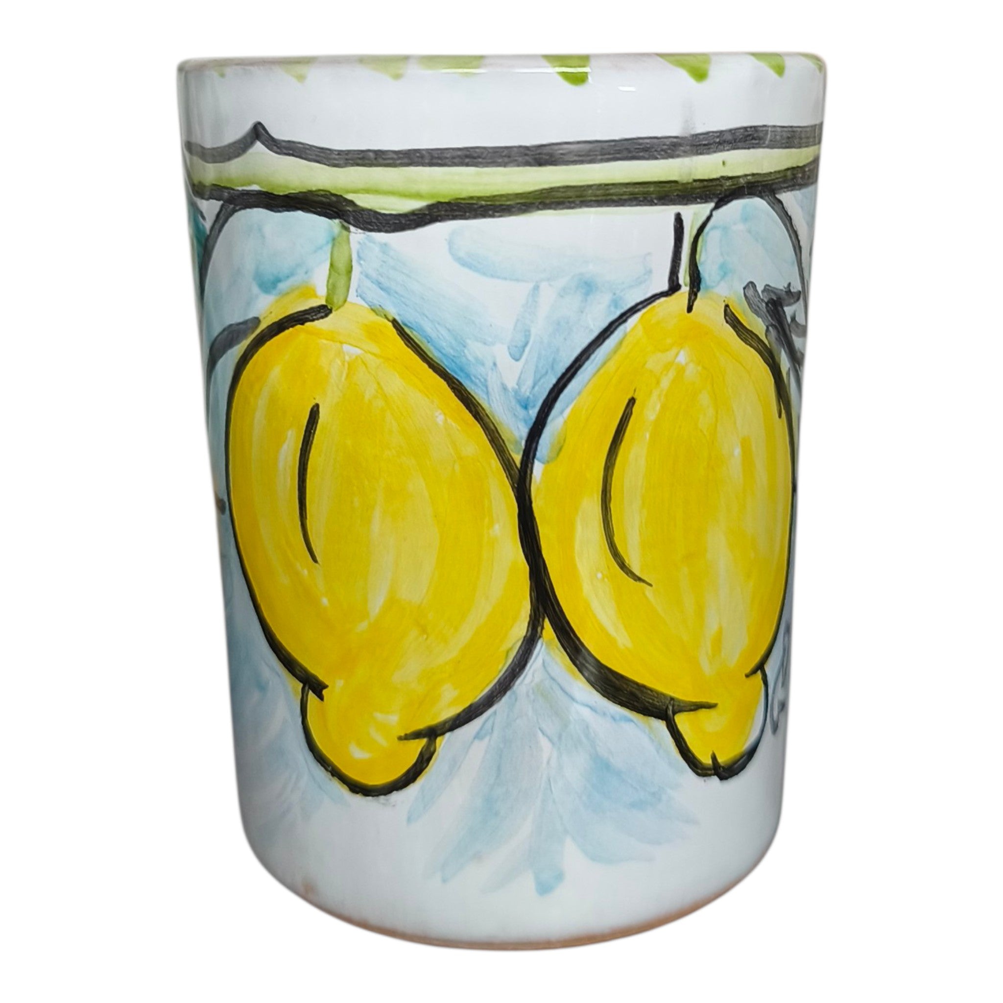 Bicchiere o Portapenne in Ceramica con Limoni - Pezzo Artigianale