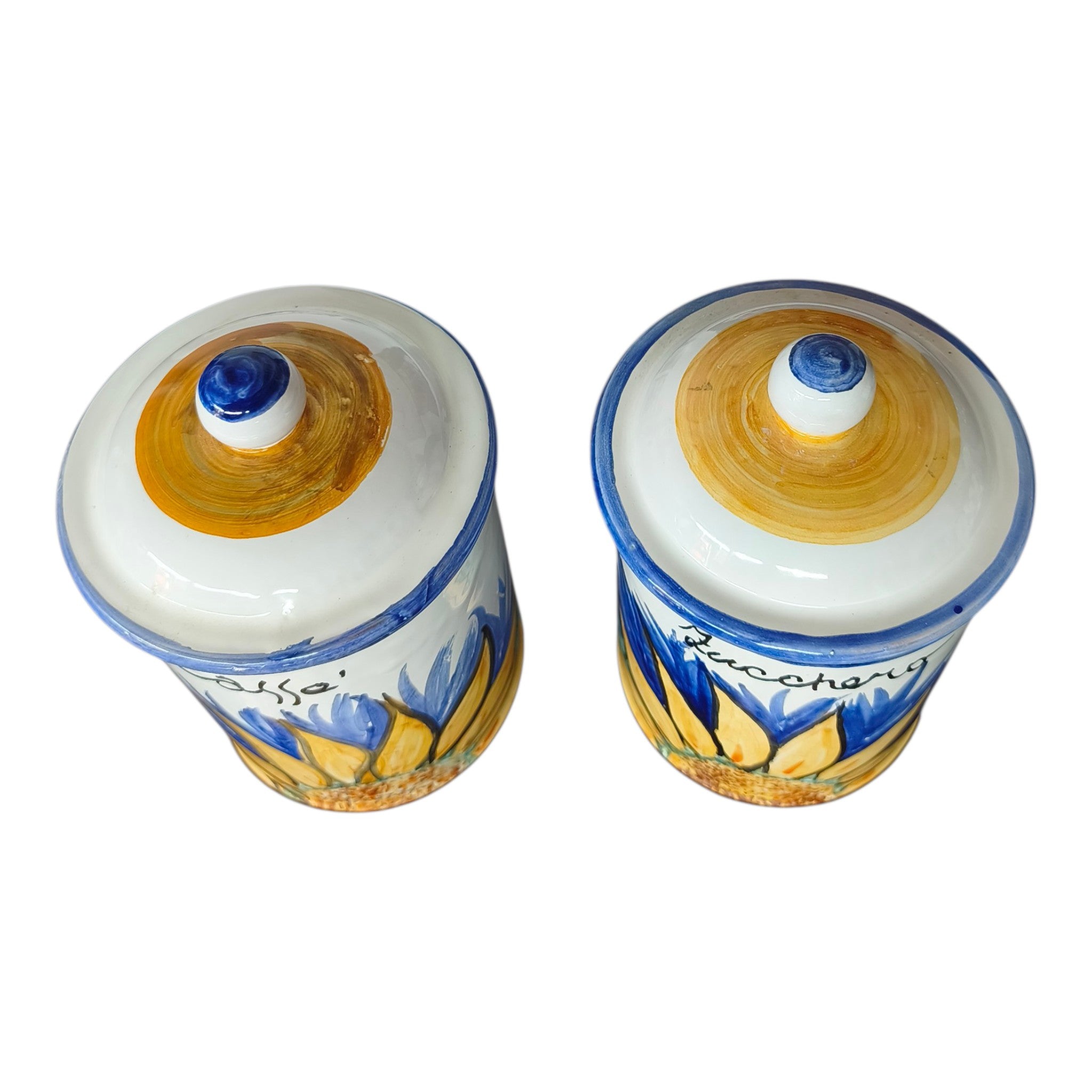 Coppia di Barattoli in Ceramica Dipinti a Mano