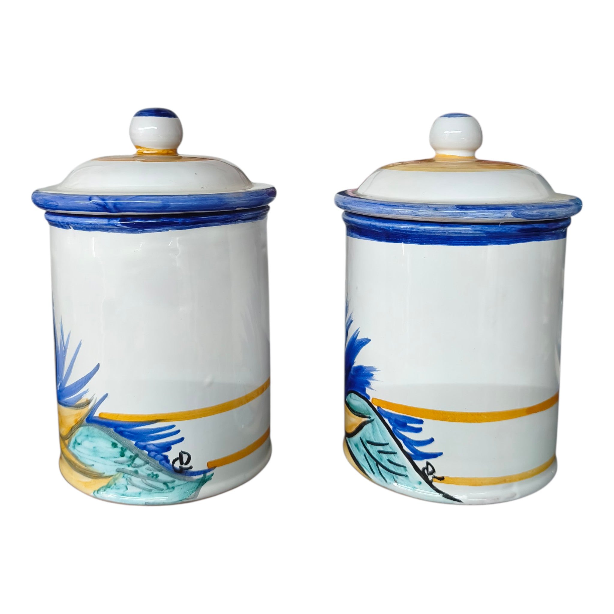 Coppia di Barattoli in Ceramica Dipinti a Mano