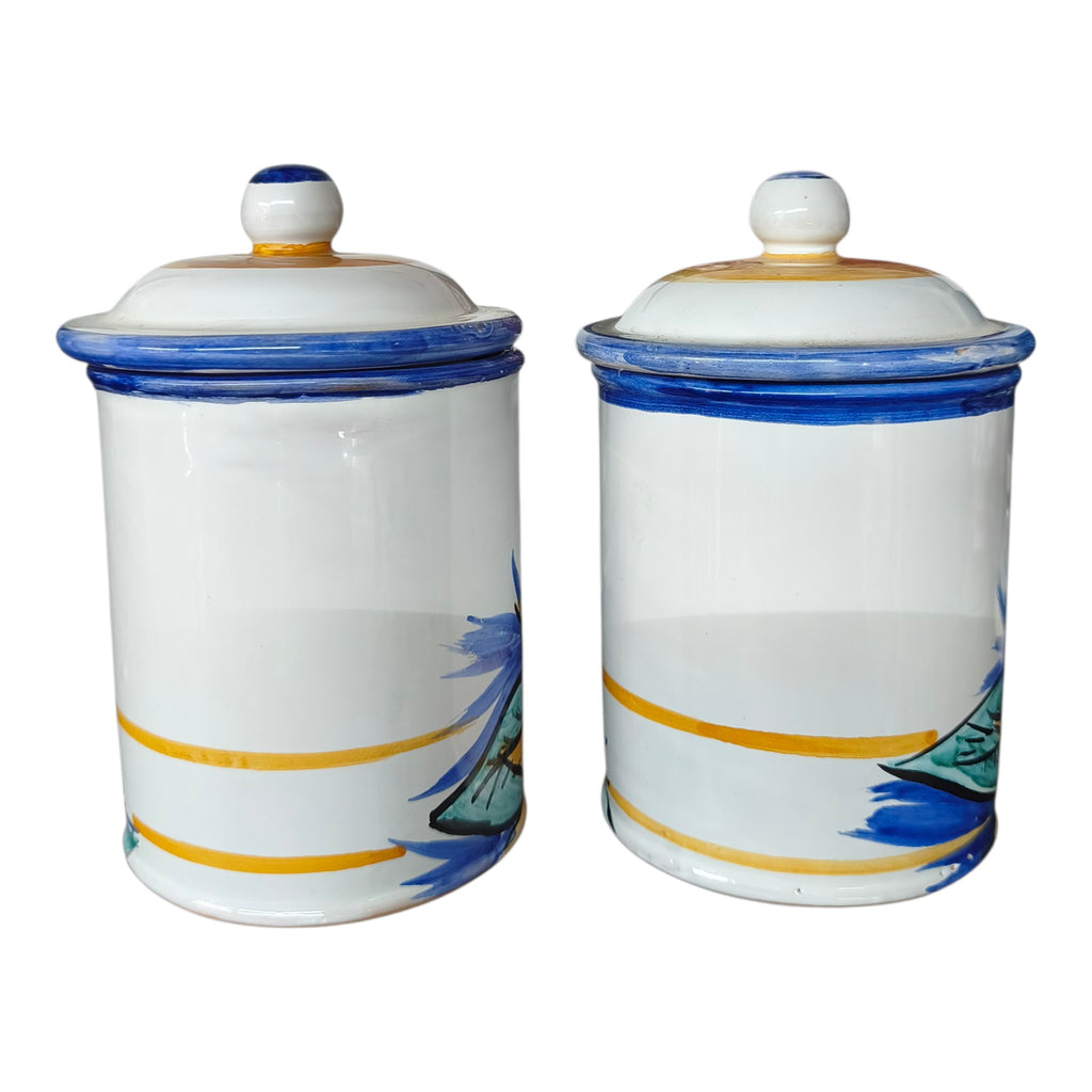 Coppia di Barattoli in Ceramica Dipinti a Mano