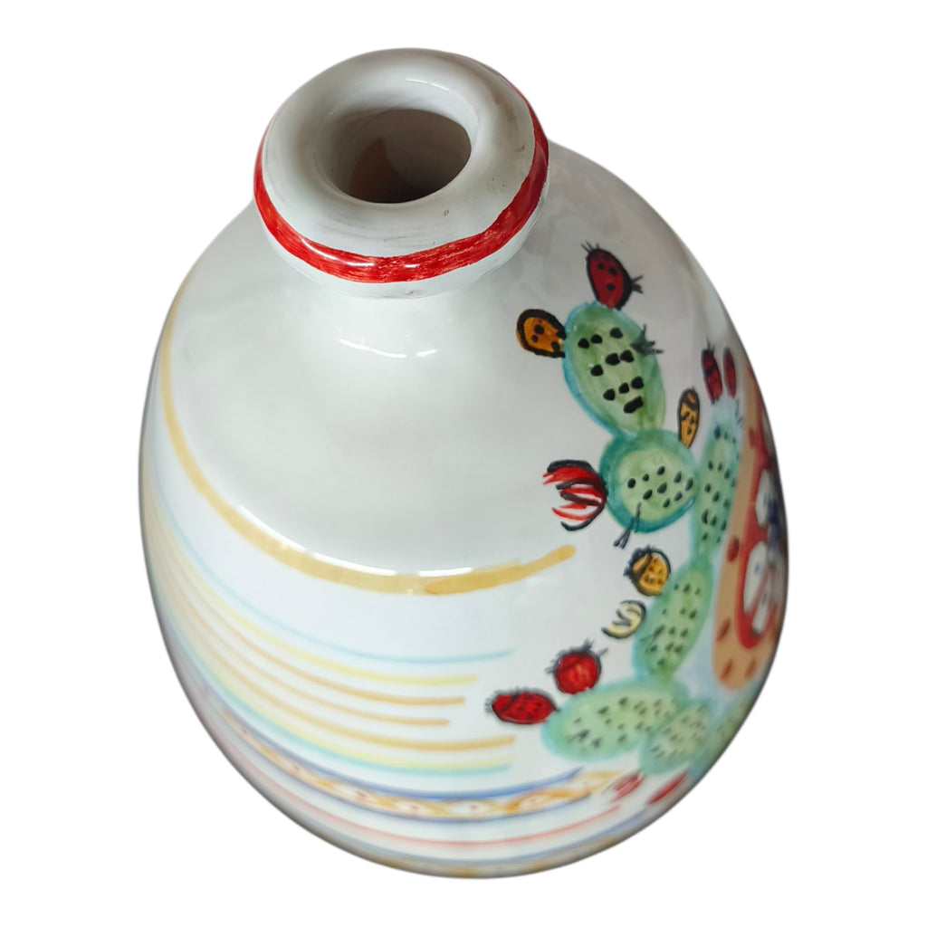 Vaso-Bottiglia in Ceramica – Ruota Siciliana e Fichidindia