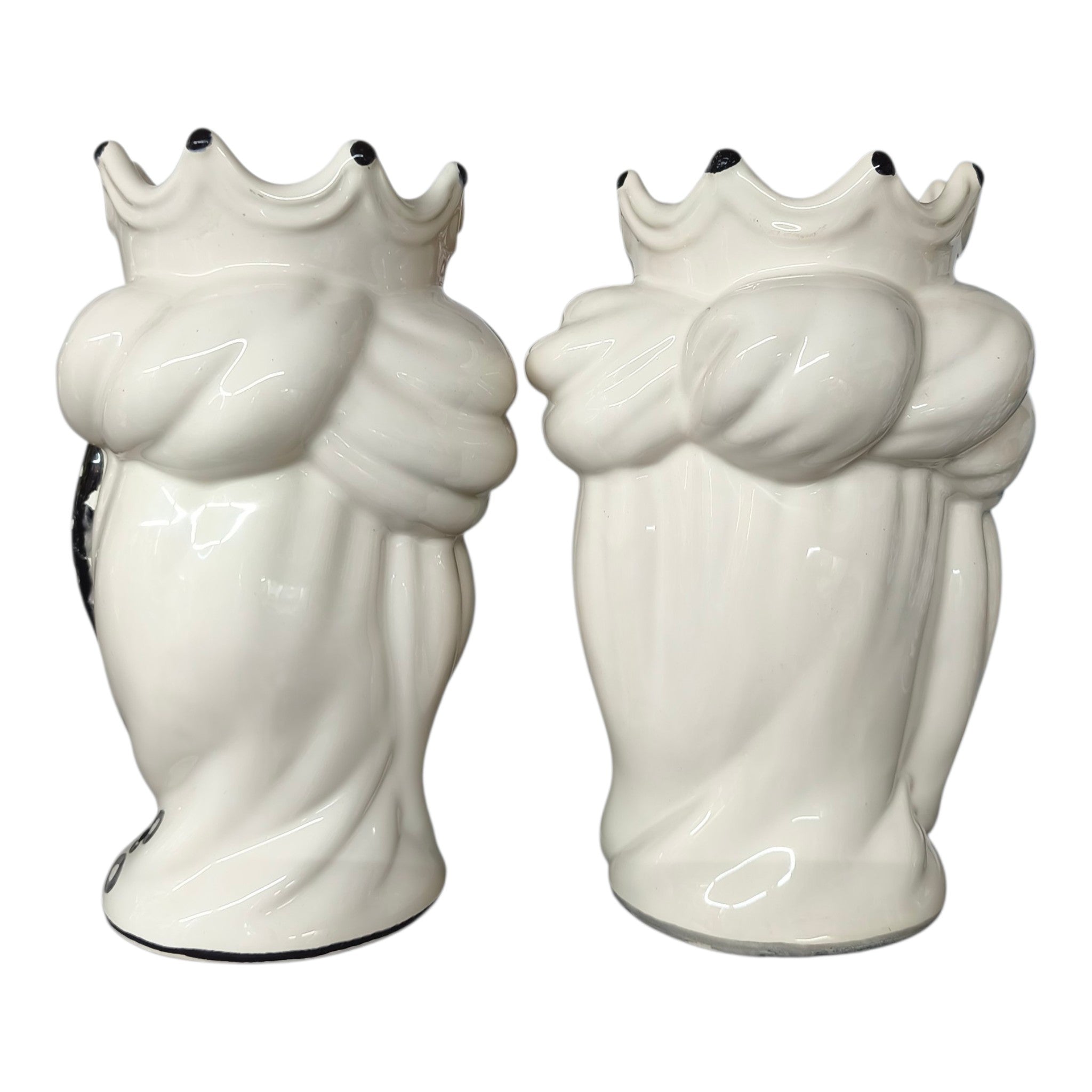 Teste di Moro Siciliane in Ceramica,Coppia Re e Regina, Bianco e Nero con Dettagli artistici