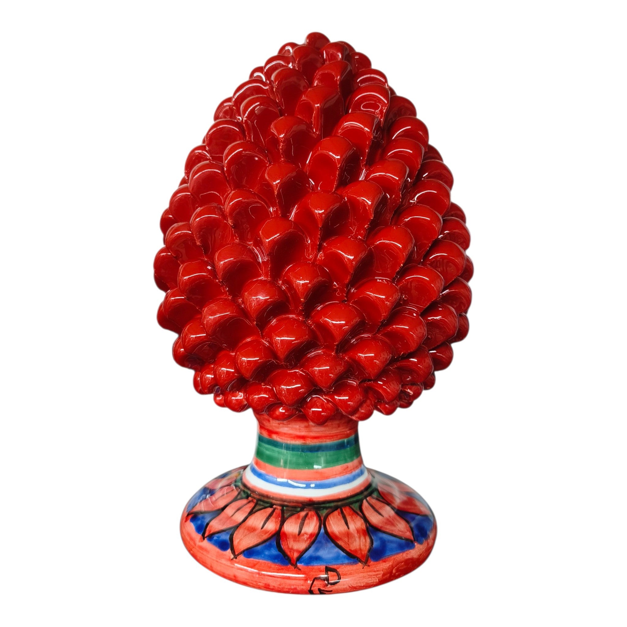 Pigna Rossa in Ceramica Dipinta a Mano con Base Decorata