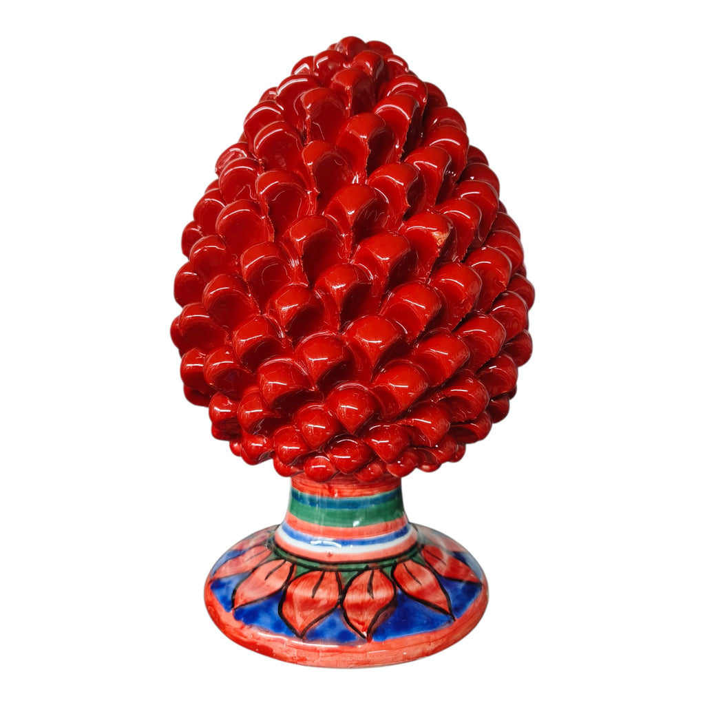 Pigna Rossa in Ceramica Dipinta a Mano con Base Decorata