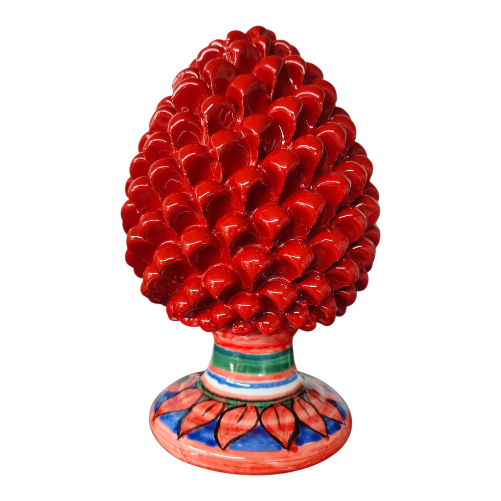 Pigna Rossa in Ceramica Dipinta a Mano con Base Decorata