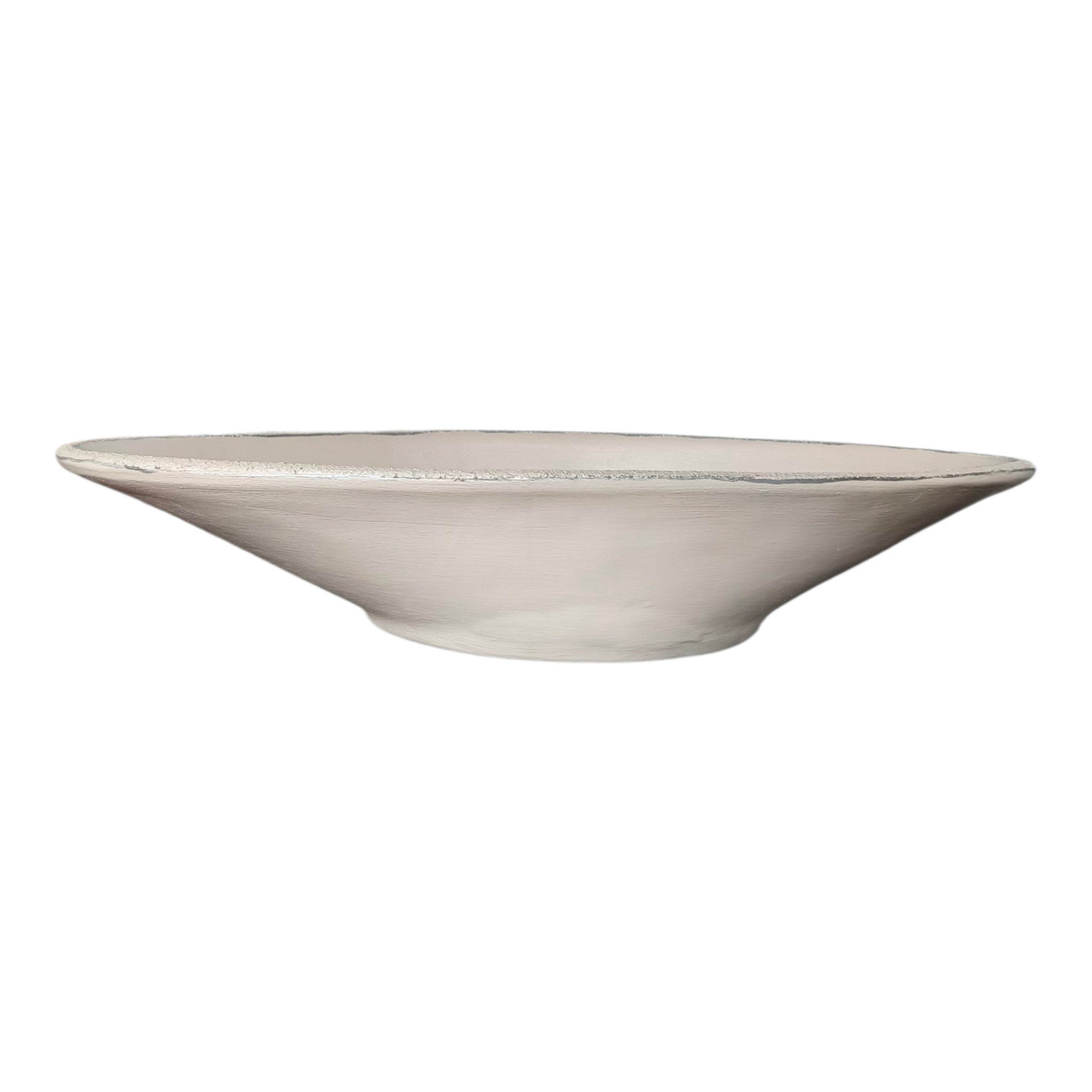 Centrotavola in Ceramica Dipinto a Mano Colore Panna con Decori a Rilievo Argento