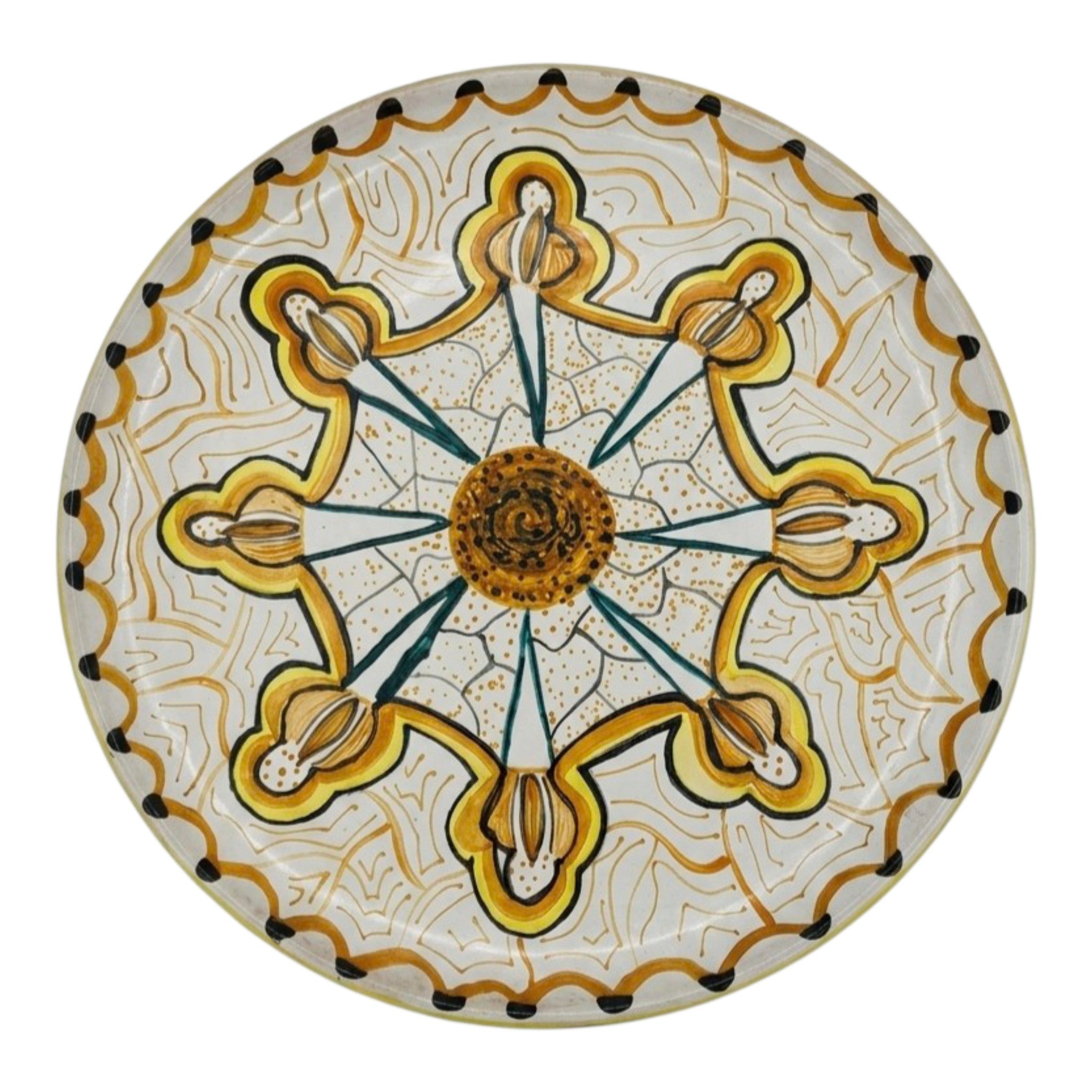 Piatto in Ceramica Dipinto a Mano con Decoro in Pasta di Piombo