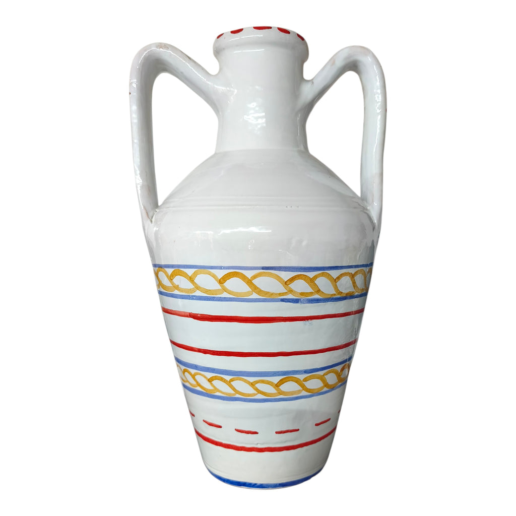 Quartara in Ceramica Dipinta a Mano con Decori Siciliani Trinacria Ruota e Fichidindia