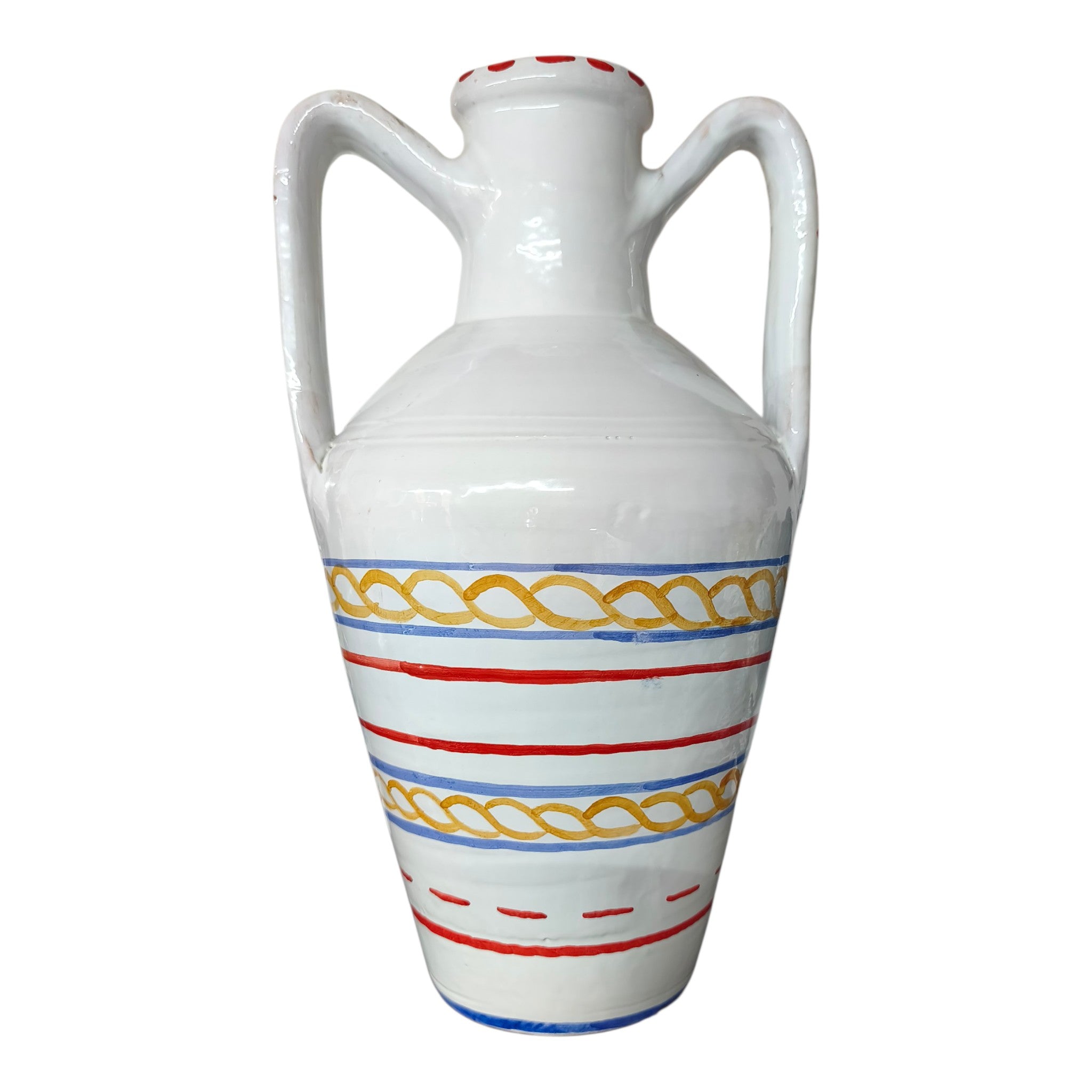 Quartara in Ceramica Dipinta a Mano con Decori Siciliani Trinacria Ruota e Fichidindia