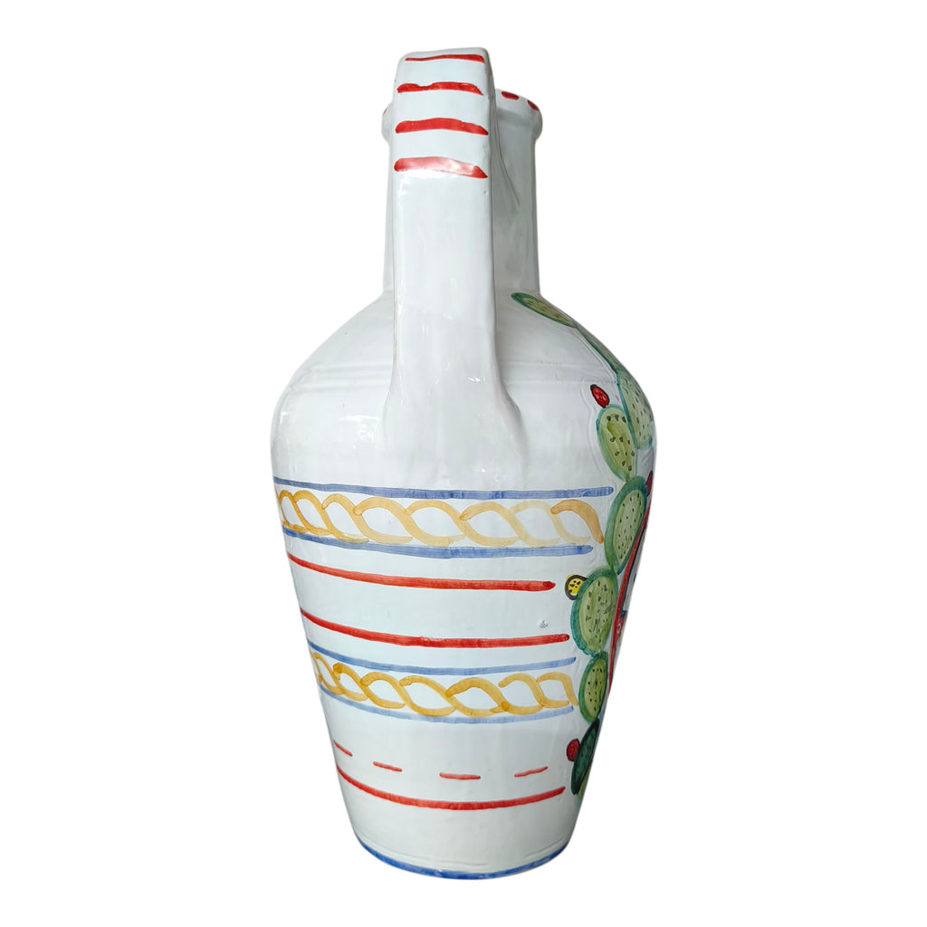 Quartara in Ceramica Dipinta a Mano con Decori Siciliani Trinacria Ruota e Fichidindia