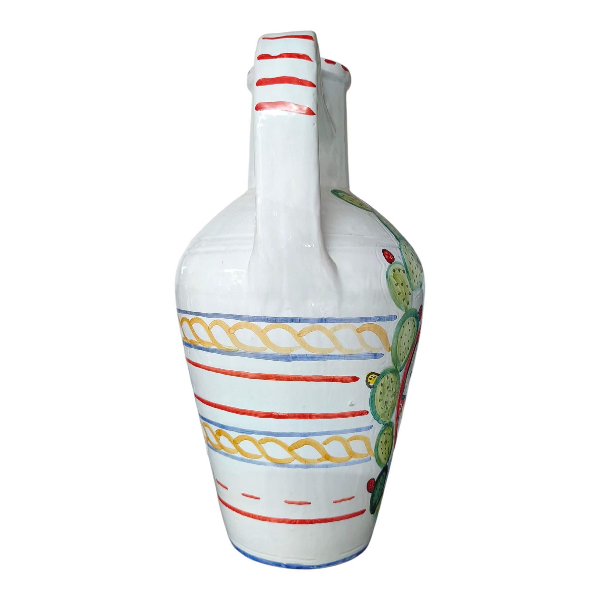 Quartara in Ceramica Dipinta a Mano con Decori Siciliani Trinacria Ruota e Fichidindia