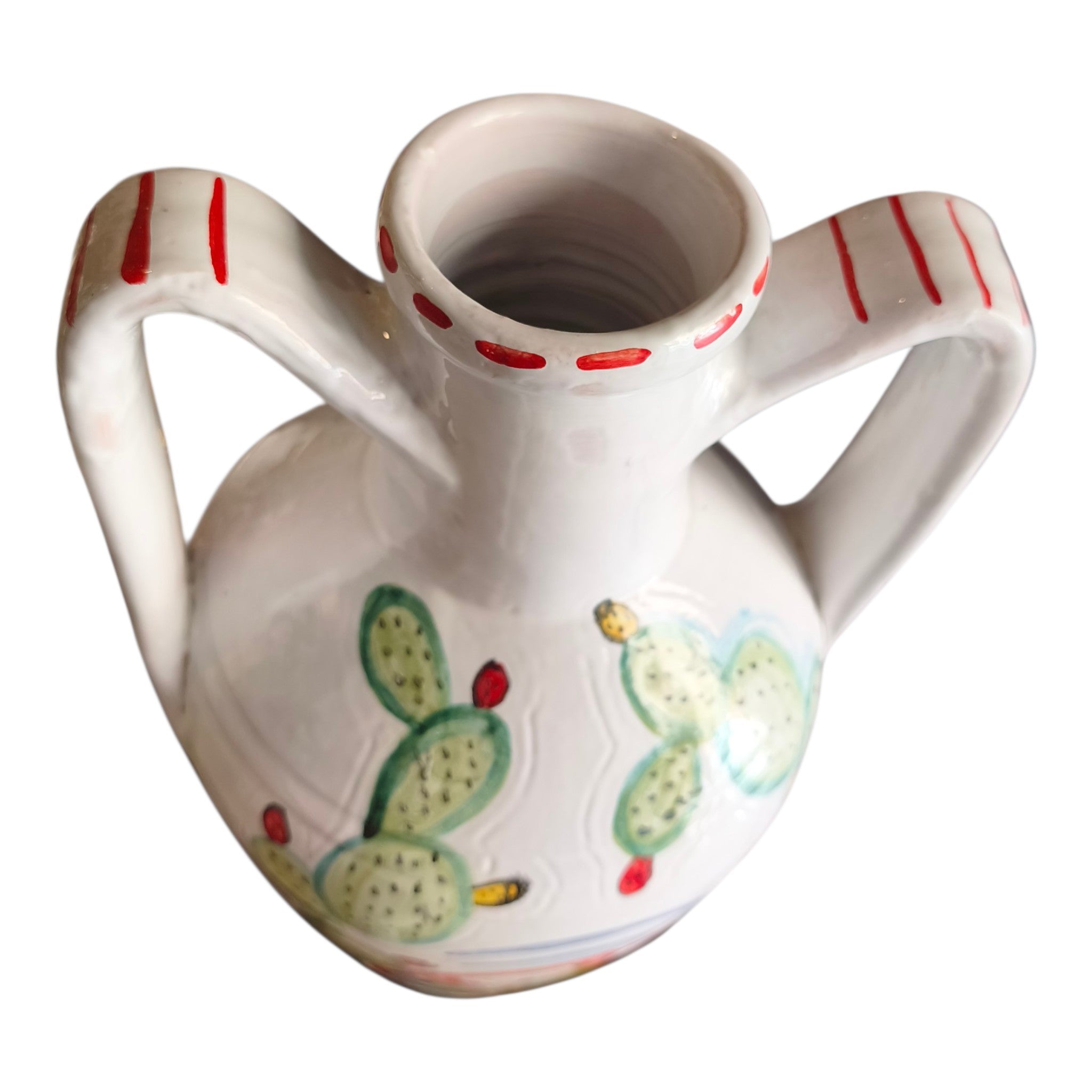 Quartara in Ceramica Dipinta a Mano con Decori Siciliani Trinacria Ruota e Fichidindia