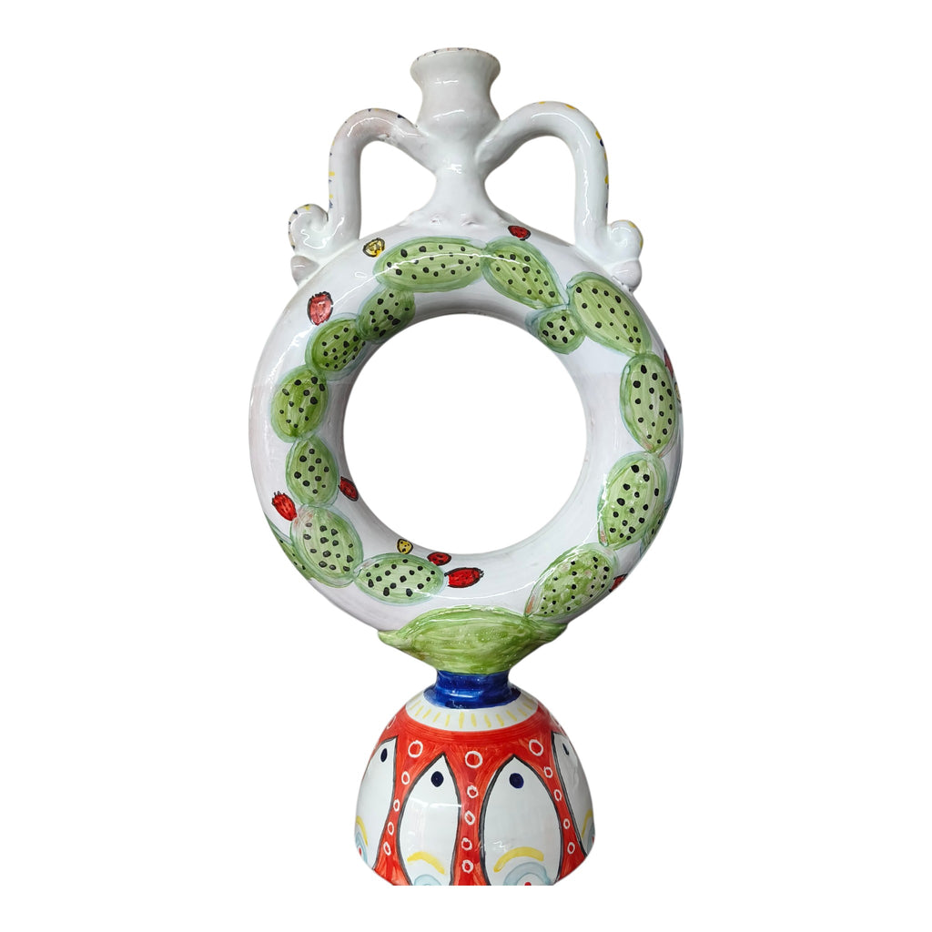 Vaso Decorativo in Ceramica Dipinto a Mano con Decori Siciliani e Fichidindia