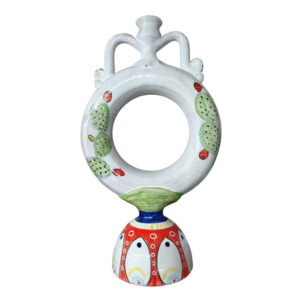 Vaso Decorativo in Ceramica Dipinto a Mano con Decori Siciliani e Fichidindia