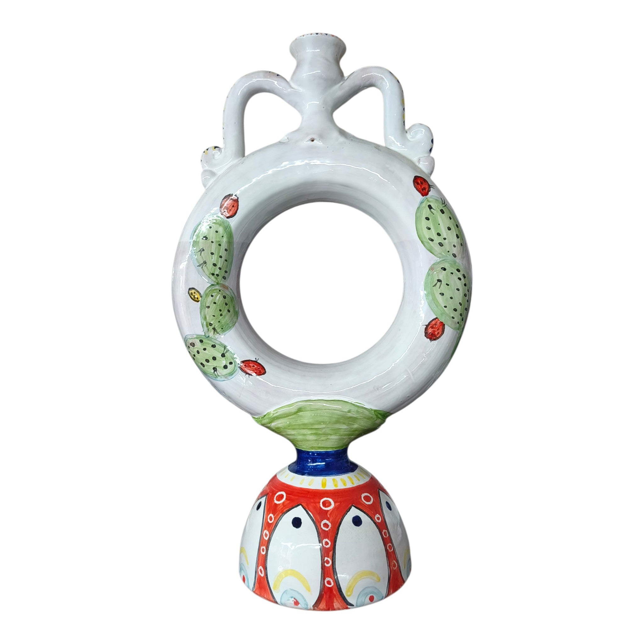 Vaso Decorativo in Ceramica Dipinto a Mano con Decori Siciliani e Fichidindia
