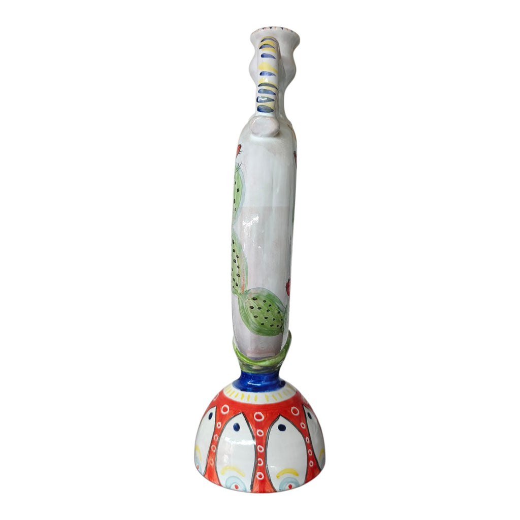 Vaso Decorativo in Ceramica Dipinto a Mano con Decori Siciliani e Fichidindia