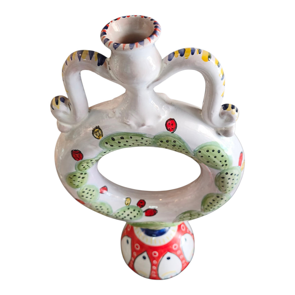 Vaso Decorativo in Ceramica Dipinto a Mano con Decori Siciliani e Fichidindia