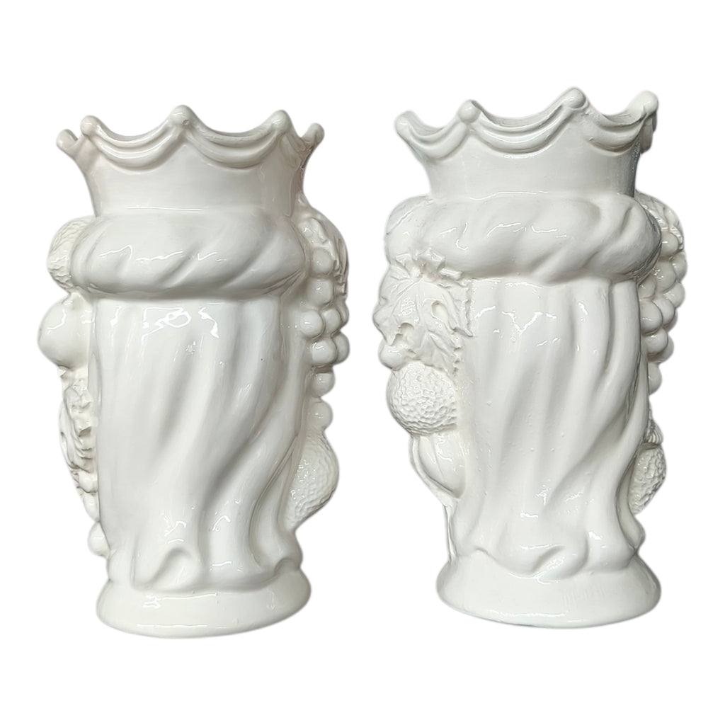 Testa di Moro in Ceramica Dipinta a Mano Bianca Lucida con Frutti — Coppia