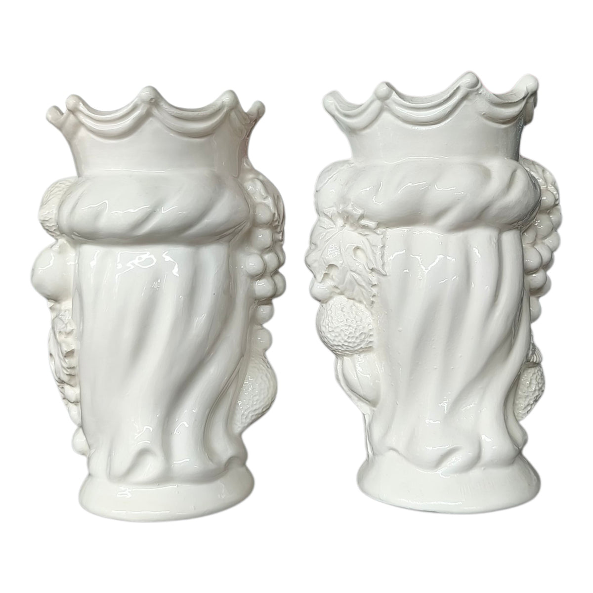 Testa di Moro in Ceramica Dipinta a Mano Bianca Lucida con Frutti — Coppia