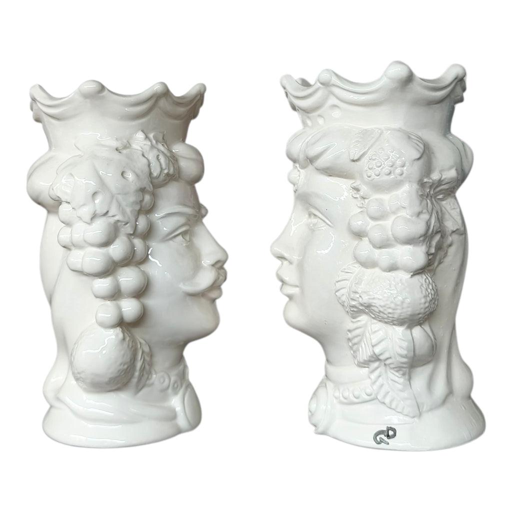 Testa di Moro in Ceramica Dipinta a Mano Bianca Lucida con Frutti — Coppia
