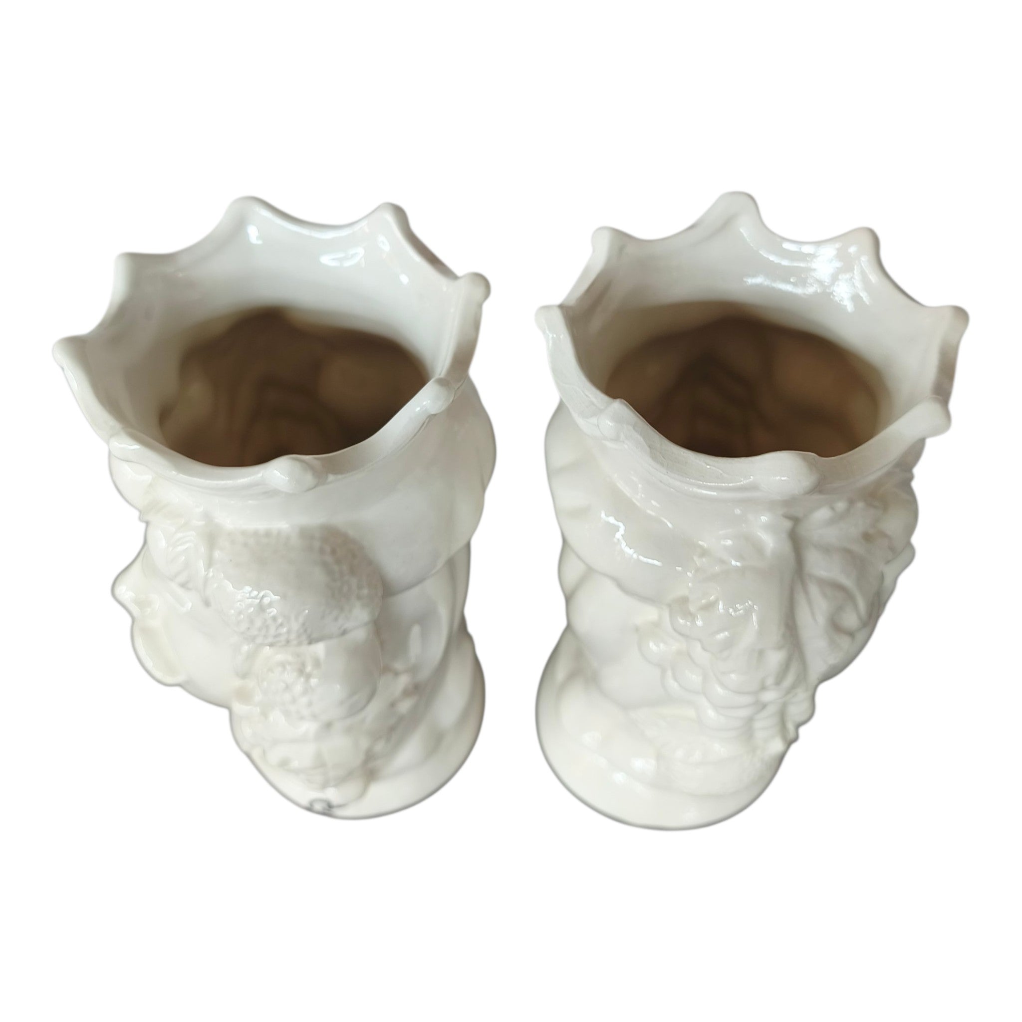 Testa di Moro in Ceramica Dipinta a Mano Bianca Lucida con Frutti — Coppia