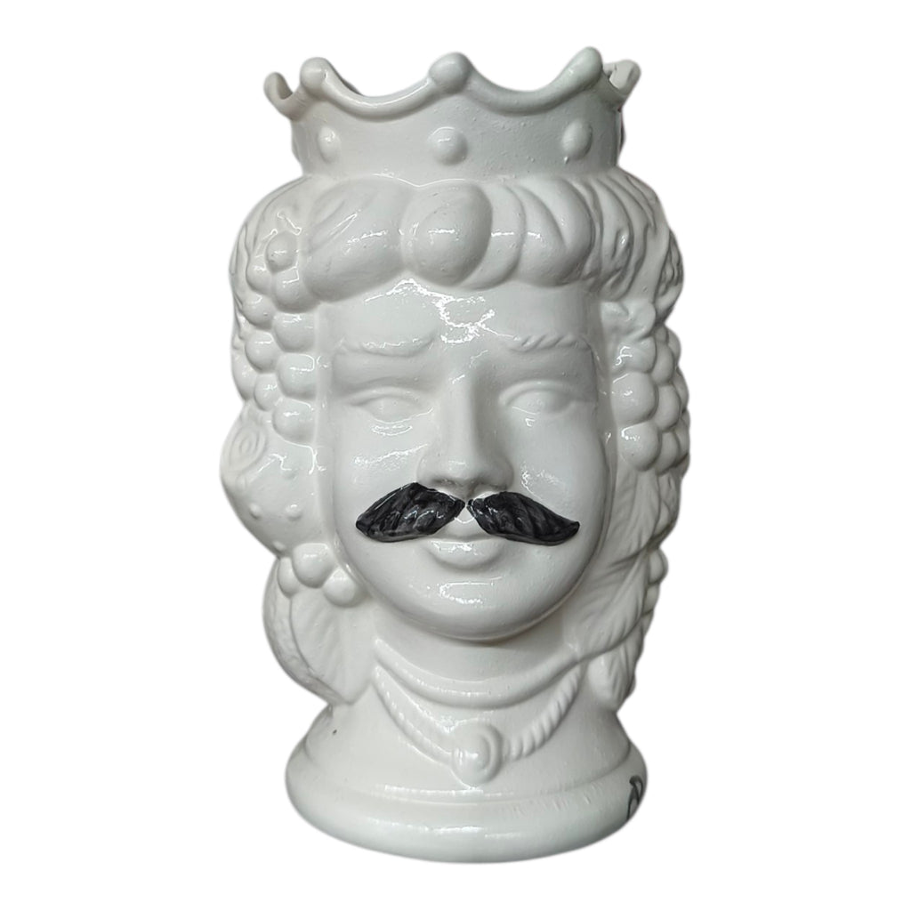 Testa di Moro in Ceramica con Baffi — Bianco Lucido e Baffi Neri