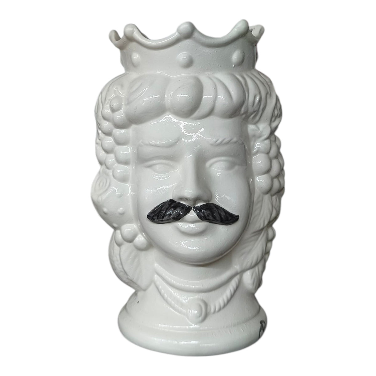 Testa di Moro in Ceramica con Baffi — Bianco Lucido e Baffi Neri