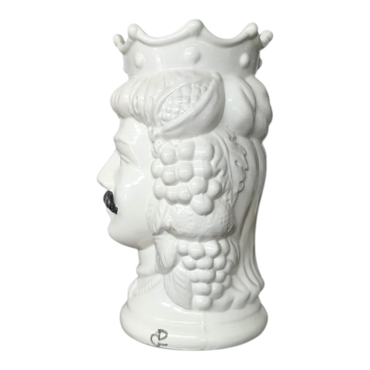 Testa di Moro in Ceramica con Baffi — Bianco Lucido e Baffi Neri