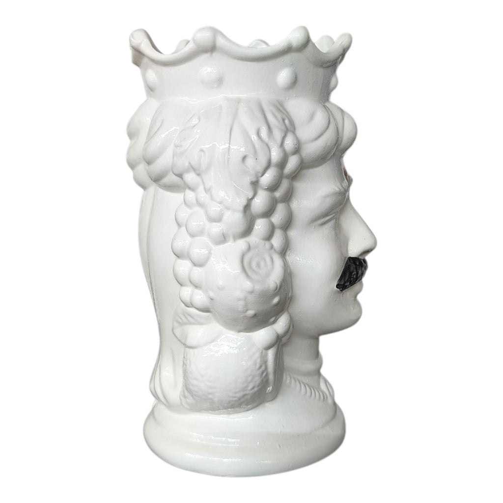 Testa di Moro in Ceramica con Baffi — Bianco Lucido e Baffi Neri