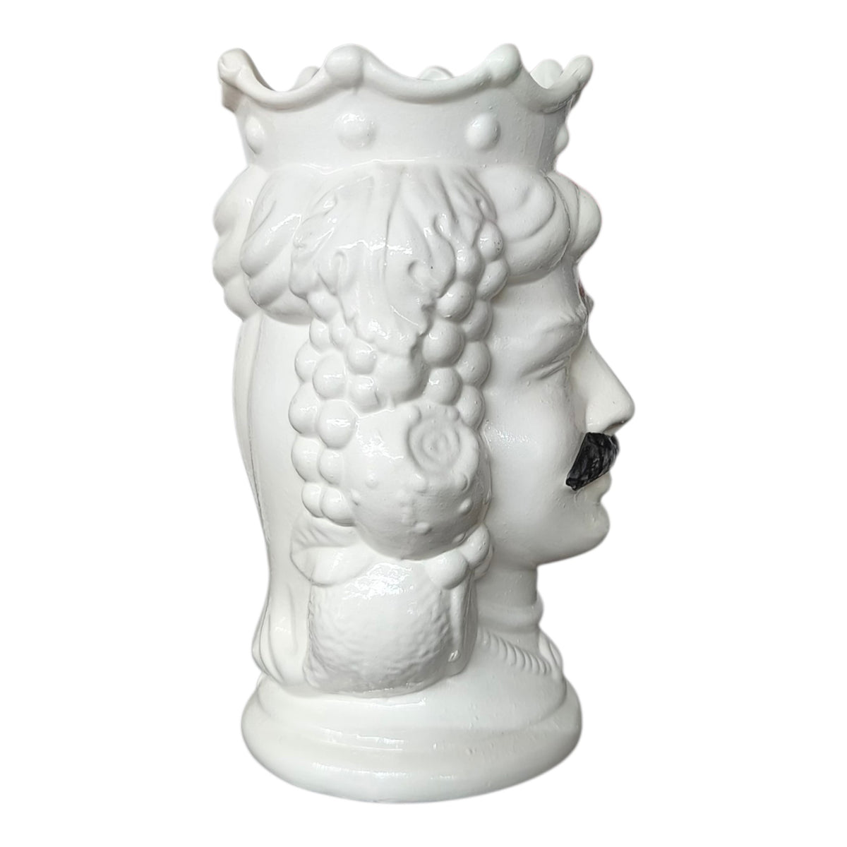 Testa di Moro in Ceramica con Baffi — Bianco Lucido e Baffi Neri