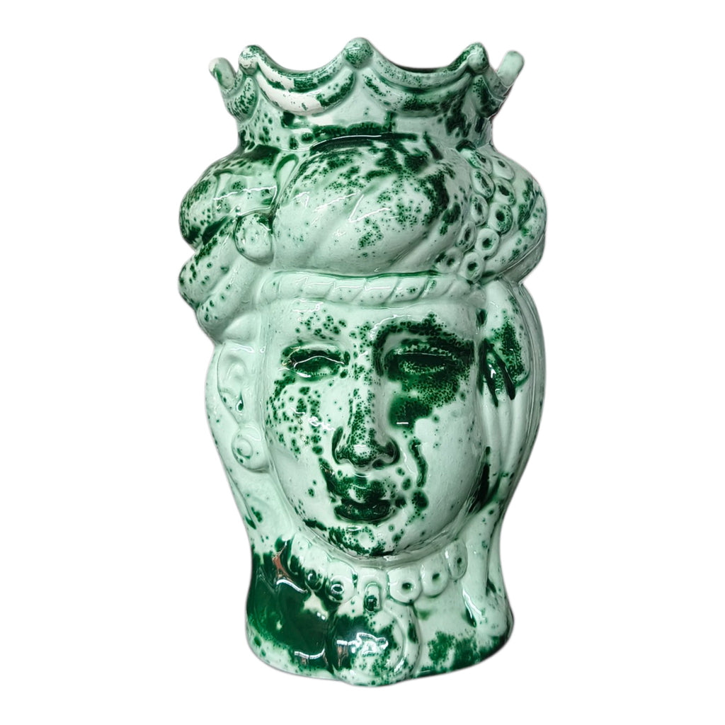 Testa di Moro in Ceramica Dipinta a Mano con Sfumature di Verde, Turbante e Corona